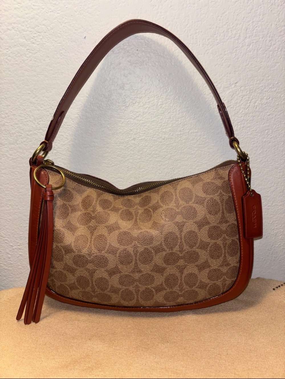 Coach Brown Signature Jacquard Hobo with Chestnut Trim